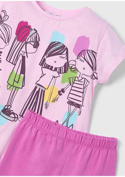 Yazlık Kız Çocuk Baskılı T-Shirt Tayt Takım - Pembe fiyatları