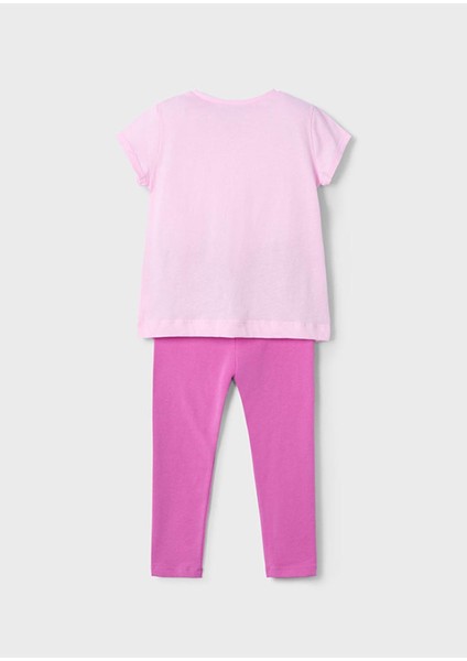 Yazlık Kız Çocuk Baskılı T-Shirt Tayt Takım - Pembe modelleri