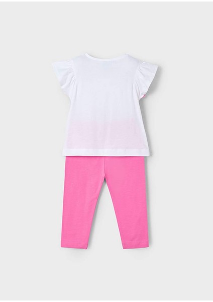 Yazlık Kız Çocuk Baskılı T-Shirt Kapri Tayt Takım- Pembe modelleri