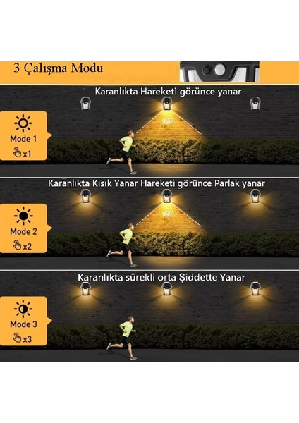 HW999 2 Adet Hareket Sensörlü Güneş Enerjili Solar Lamba Fotoselli Solar Dış Mekan Bahçe Lambası 3 Mod
