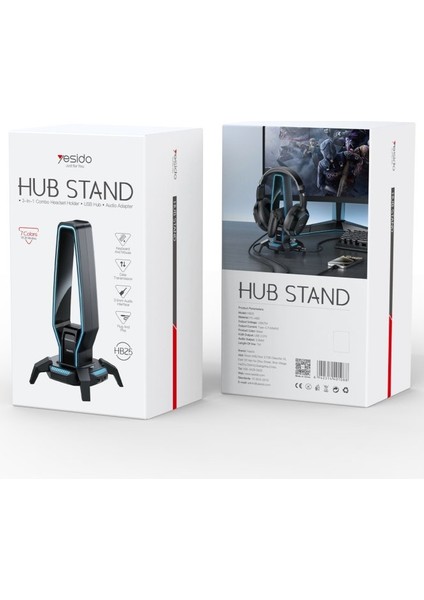 HB25 3 Adet USB Çıkışlı Rgb Kulaklık ve Gamepad Standı Siyah
