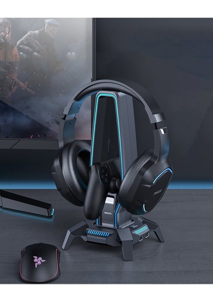 HB25 3 Adet USB Çıkışlı Rgb Kulaklık ve Gamepad Standı Siyah