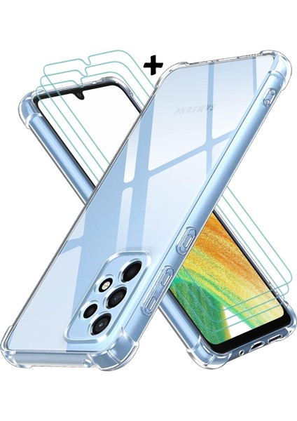 Samsung Galaxy A53 Kılıf Köşe Korumalı Darbeye Dayanıklı Antişok Şeffaf Silikon Kapak + 9h Ekran Koruyucu Cam 2in1 Set