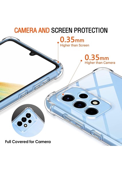 Samsung Galaxy A53 Kılıf Köşe Korumalı Darbeye Dayanıklı Antişok Şeffaf Silikon Kapak + 9h Ekran Koruyucu Cam 2in1 Set