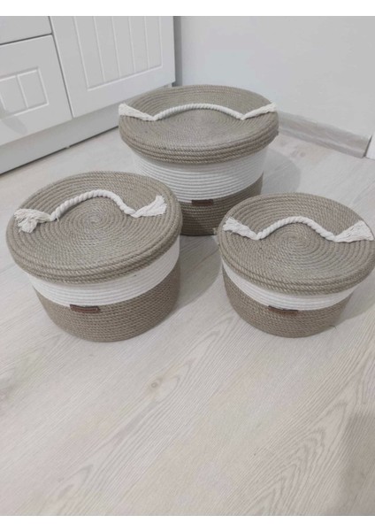 Hasır Sepetler 3 Lü Kapaklı Düzenleyici