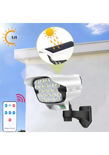 Kamera Görünümlü Su Geçirmez Gece Aydınlatması Hareket Sensörlü Solar 66 LED Aydınlatma