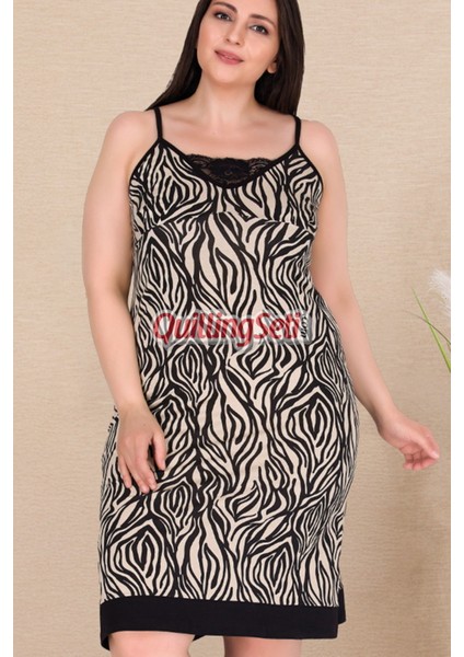 Siyah Renk ve Zebra Desenli 8509 Kadın Ince Askılı Kol Büyük Beden Anne Gecelik, Tunik modelleri