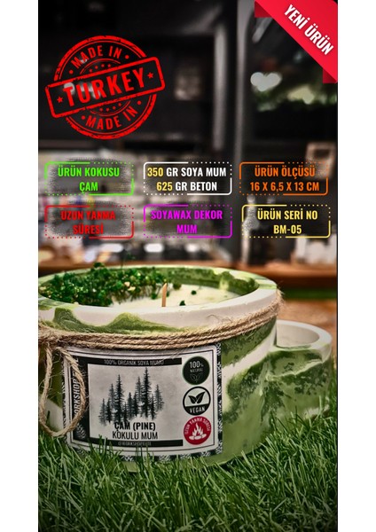 Workshop Elite Aroma Terapi Kibrit Bölmeli Çam Kokulu 350 gr Soya Wax Mum