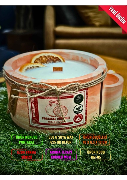 Workshop Elite Aroma Terapi Kibrit Bölmeli Portakal Kokulu 350 gr Soya Wax Mum