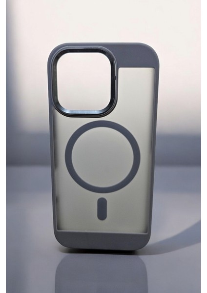 iPhone 16 Için Şeffaf ve Gri Kenarlı Magsafe Uyumlu Premium Kılıf