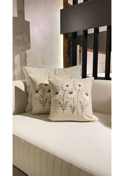 Papatya Punch Panç Nakışlı Kırlent Kılıfı 1 Adet 43 x 43 cm