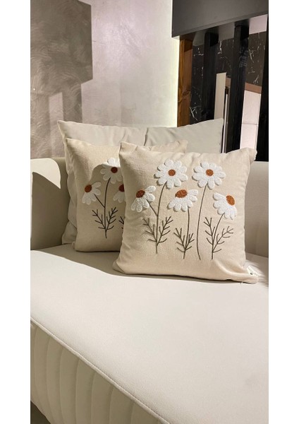 Papatya Punch Panç Nakışlı Kırlent Kılıfı 1 Adet 43 x 43 cm