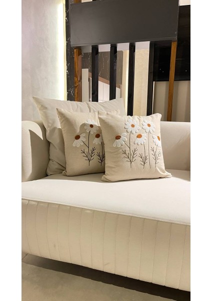 Papatya Punch Panç Nakışlı Kırlent Kılıfı 1 Adet 43 x 43 cm