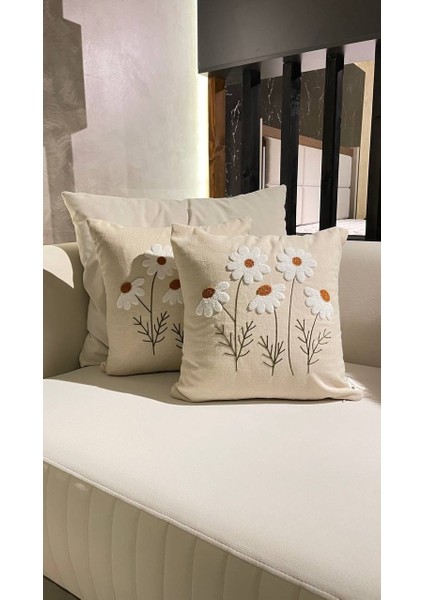 Papatya Punch Panç Nakışlı Kırlent Kılıfı 1 Adet 43 x 43 cm