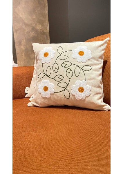 Papatya Punch Panç Nakışlı Kırlent Kılıfı 1 Adet 43 x 43 cm