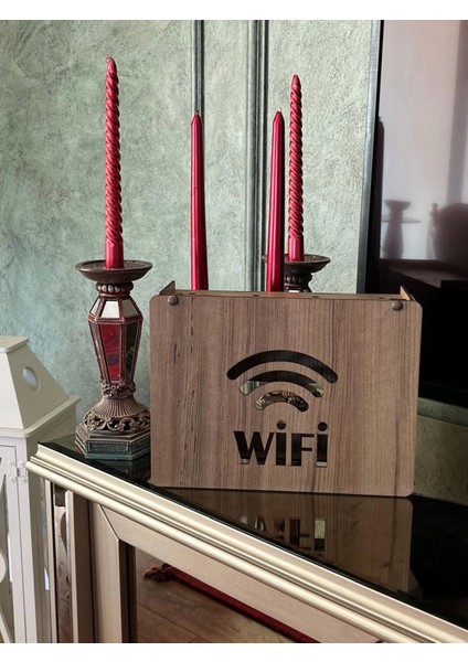 Modem Saklama Kutusu - 25X18X9 cm Dekoratif Ahşap Modem Saklama Kutusu Modem Rafı