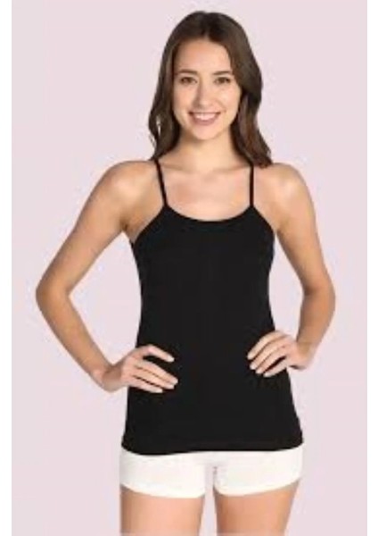 Kadın Ribana Ince Askılı Atlet 2'li Paket Siyah Renk Beden 4 (L)