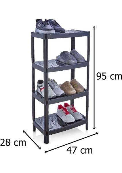 Modern 4 Katlı Ayakkabılık Siyah Renk Portatif Ayakkabı Standı 4 Katlı