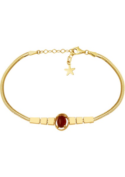 Akik Taşlı Balıksırtı Altın Bileklik 14 Ayar