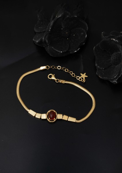 Akik Taşlı Balıksırtı Altın Bileklik 14 Ayar fırsatları