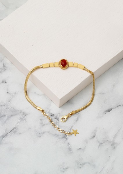 Akik Taşlı Balıksırtı Altın Bileklik 14 Ayar indirimleri