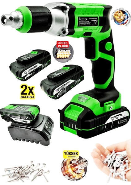 20 Ah Şarjlı Metal Şanzıman Otomatik Alçıpan Vidalama 2x Çift Akülü Hızlı Şarjlı Alçıpan Vidalama