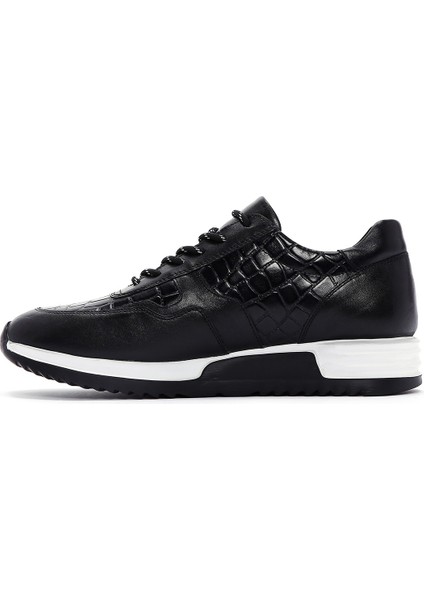 Erkek Siyah Bağcıklı Deri Sneaker 25SFD640014