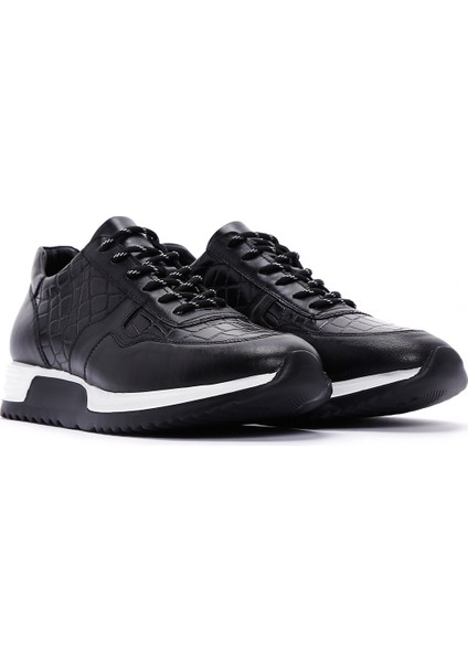 Erkek Siyah Bağcıklı Deri Sneaker 25SFD640014