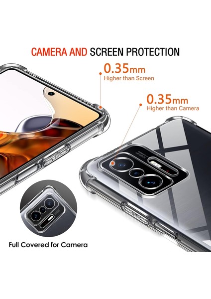 Xiaomi Mi 11T ve Mi 11T Pro Uyumlu Kılıf Köşe Korumalı Darbeye Dayanıklı Antişok Şeffaf Silikon Pc Kapak