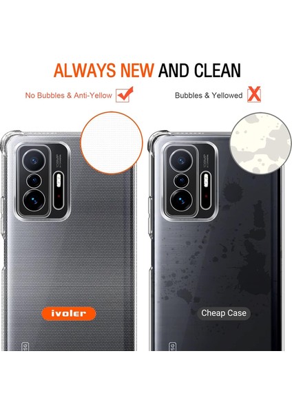 Xiaomi Mi 11T ve Mi 11T Pro Uyumlu Kılıf Köşe Korumalı Darbeye Dayanıklı Antişok Şeffaf Silikon Pc Kapak