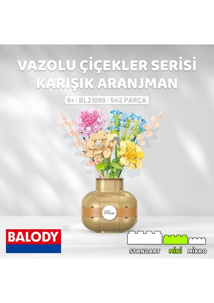 Vazolu Çiçekler Serisi – Karışık Aranjman (BL21089) – Mini Blok Yapı Oyuncakları Seti