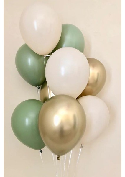 Retro Okaliptüs Deniz Kumu Gold Krom 25 Adet Balon Seti
