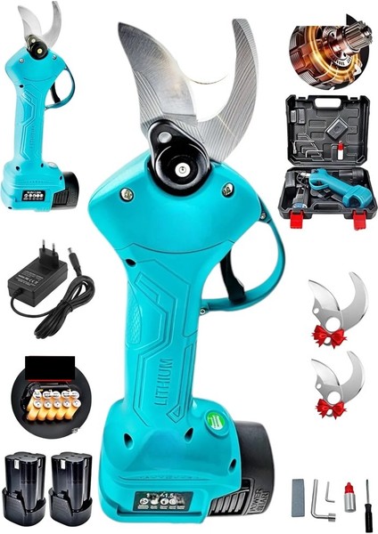 Italy 3800 Rpm Şarjlı Li-Ion Çift Akülü Dal Budama Bağ Makası Çantalı 2 Yedek Bıçaklı