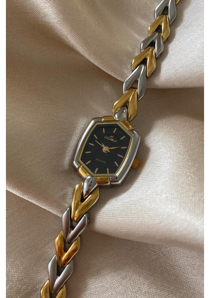 Exara Halkalı Altın ve Gümüş Renkli Safir Cam Vintage Kadın Kol Saati fiyatları