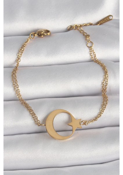 316L Çelik Gold Renk Ay Yıldız Model Kadın Bileklik - TJ-BB6661