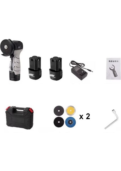 16.8 V, 2A Akülü Mini Avuç Taşlama Makinesi, Çantalı, 2 Batarya, 4 Disk,
