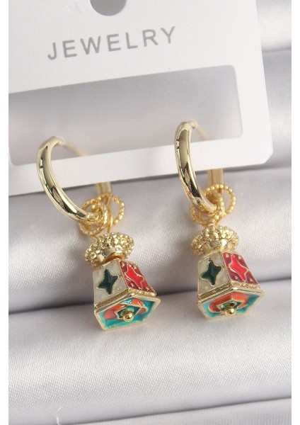 Pirinç Gold Renk Renkli Vintage Çin Emaye Model Kadın Küpe - TJ-BKP10091