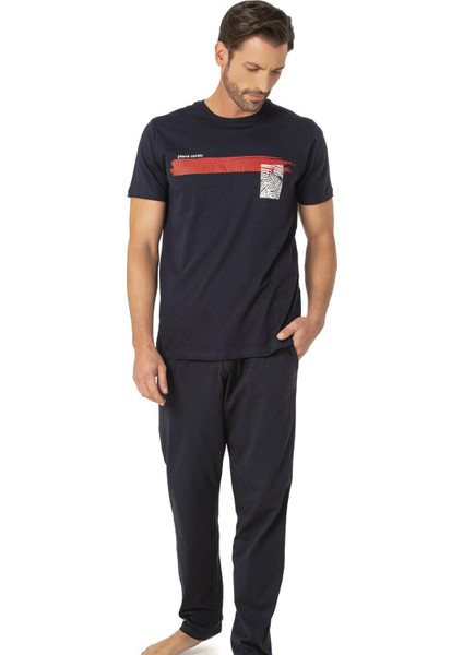 Pierre Cardin, Bisiklet Yaka, Baskılı, Yazlık Pijama Takım, %100 Pamuk