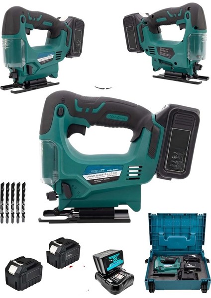Alman 950RPM Şajlı 2 Akülü Dekupaj Testere Jig Testere Makinası Akülü Kömürsüz Bakır Motor 10 Pilli