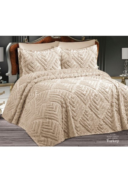 Vanilya Pamuklu Çift Kişilik 3 Parça Pike Takımı