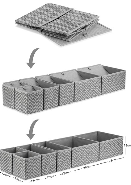 6'lı Balıksırtı Desen Gri Çocuk Odası Dolap Çamaşır Çekmece Içi Düzenleyici Saklama Kutusu Organizer