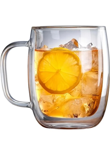250 ml Çift Cidarlı Isı Yalıtımlı Kulplu Cam Şeffaf Kupa MIT1008