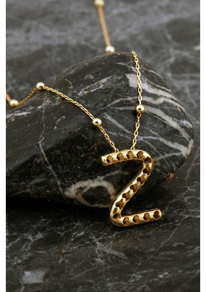 Kalpli Altın Kaplama Z Harf Gümüş Balon Kolye 8062