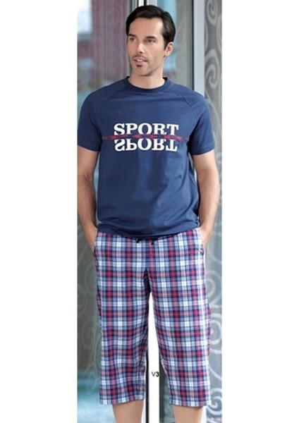 Erkek Ekoseli Kısa Kollu Pijama Takımı 21396