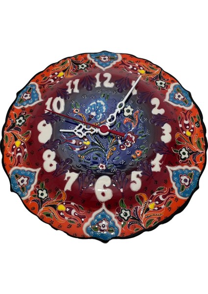 Çini Boyama Kabartma Duvar Saat 25 cm - Çini Saat