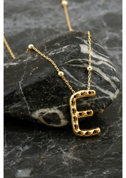 Kalpli Altın Kaplama E Harf Gümüş Balon Kolye 8041