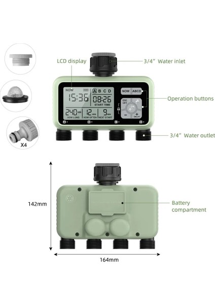 4 Çıkışlı Elektronik Su Zamanlayıcı