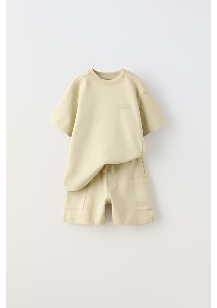 Unisex Çocuk Yazlık Oversize Tişört ve Cepli Şort Alt-Üst Takım