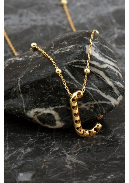 Kalpli Altın Kaplama J Harf Gümüş Balon Kolye 8046