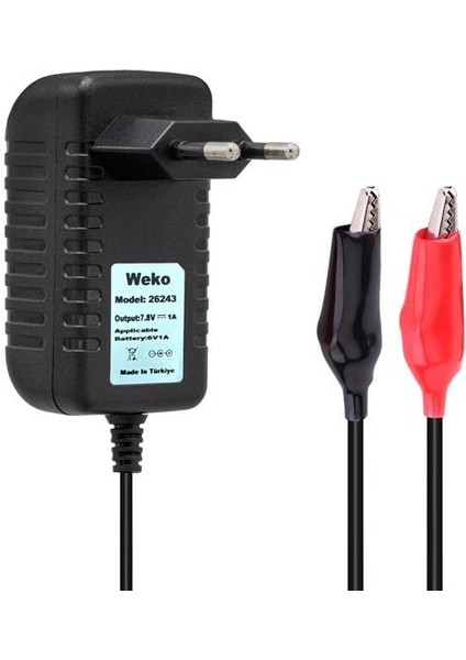 7.8 Volt - 1 Amper Krokodil Uçlu Priz Tip Yerli Üretim Akü Şarj Adaptörü (OUT:6V1A)